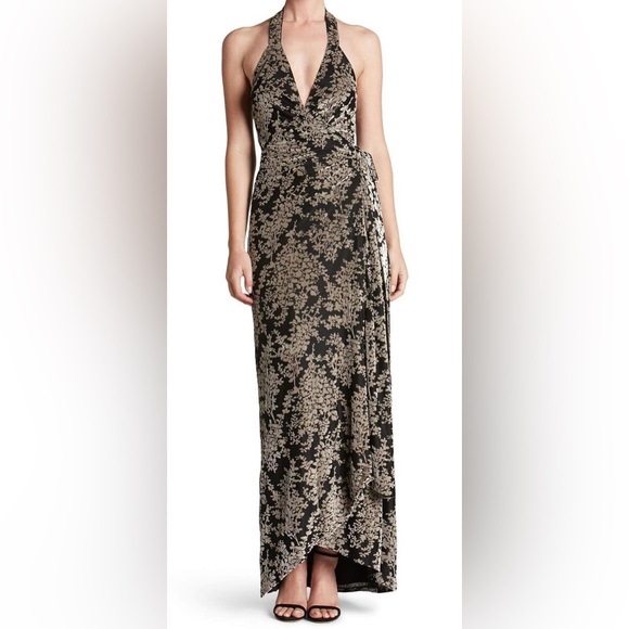 DRESS THE POPULATION Erica Velvet Maxi Wrap Dress Gown Hi Low Hem Sz Med - $178 - Picture 10 of 13